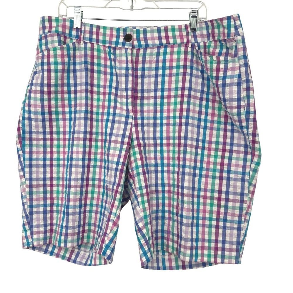 Talbots Shorts Women 18W Multicolor Gingham Seersucker Preppy Summer Casual